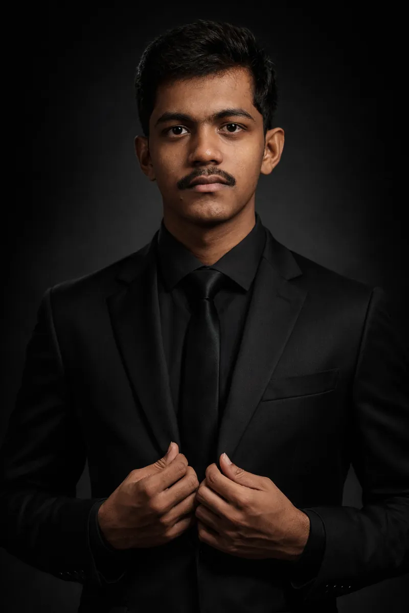 Portrait of Durgaram R in a black suit